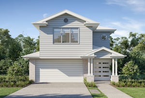 Image of a new double-storey home with a double garage and Hamptons design
