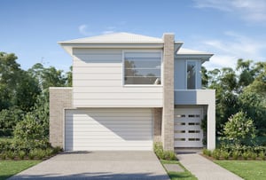 Image of a new double-storey home with a double garage and modern facade design