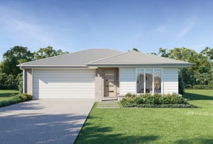 Image of a new single-storey home with a double garage and coastal facade design